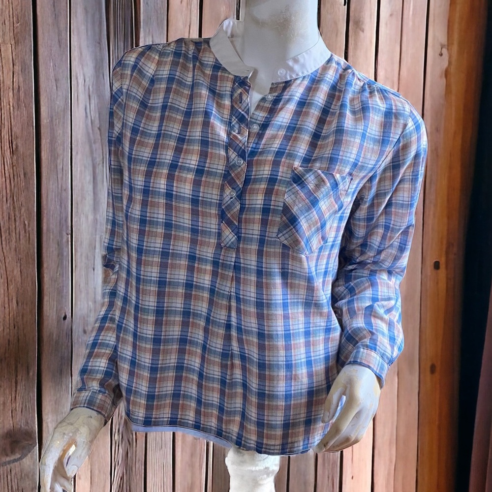 Felice vintage plaid long sleeve button top pocket blouse top M